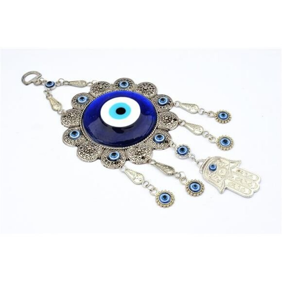 Blue Evil Eye Hamsa Hand Wall Hanging Ornament Sunflower Design Home Protection - Picture 4 of 8